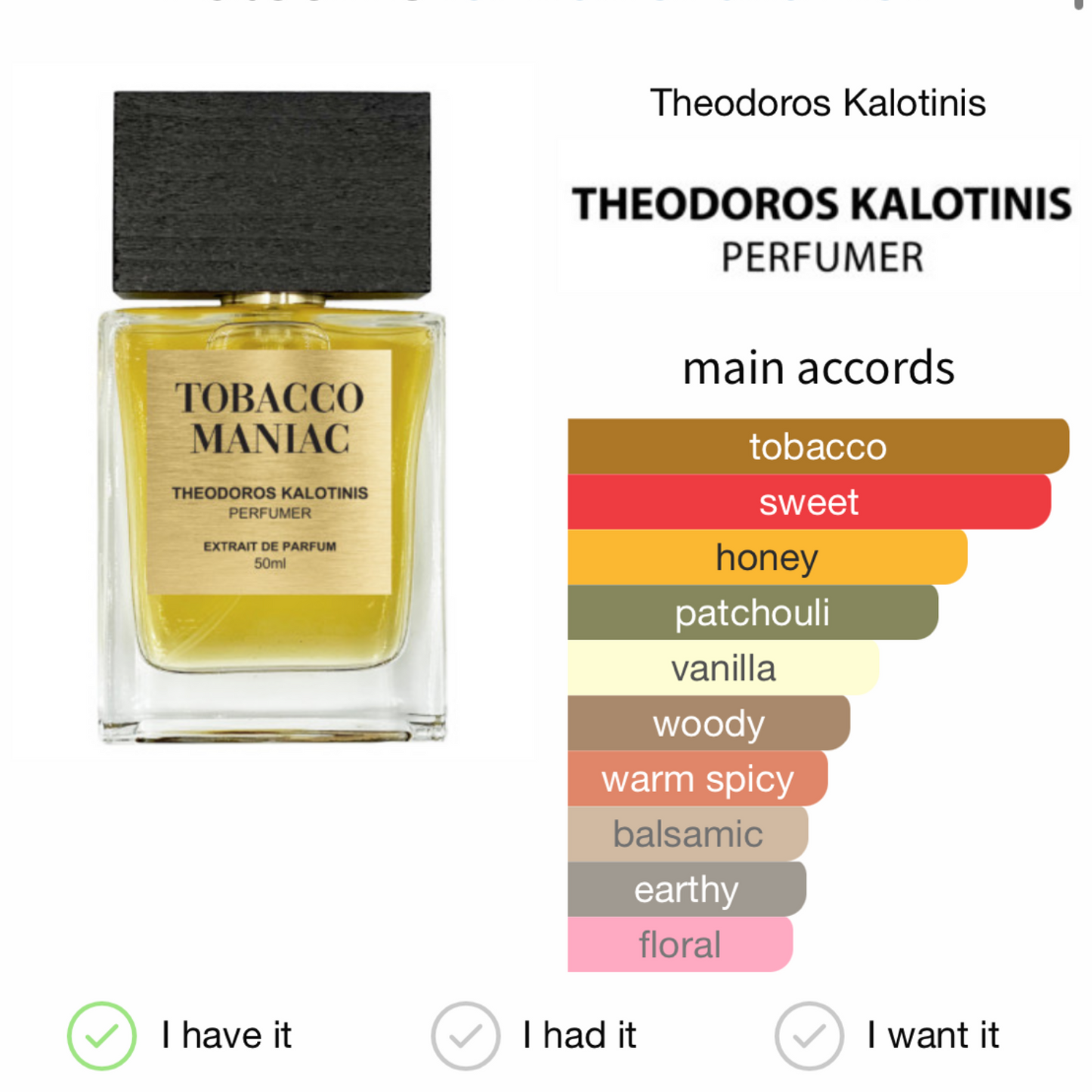 TOBACCO MANIAC EXTRAIT DE PARFUM THEODOROS KALOTINIS PERFUMER