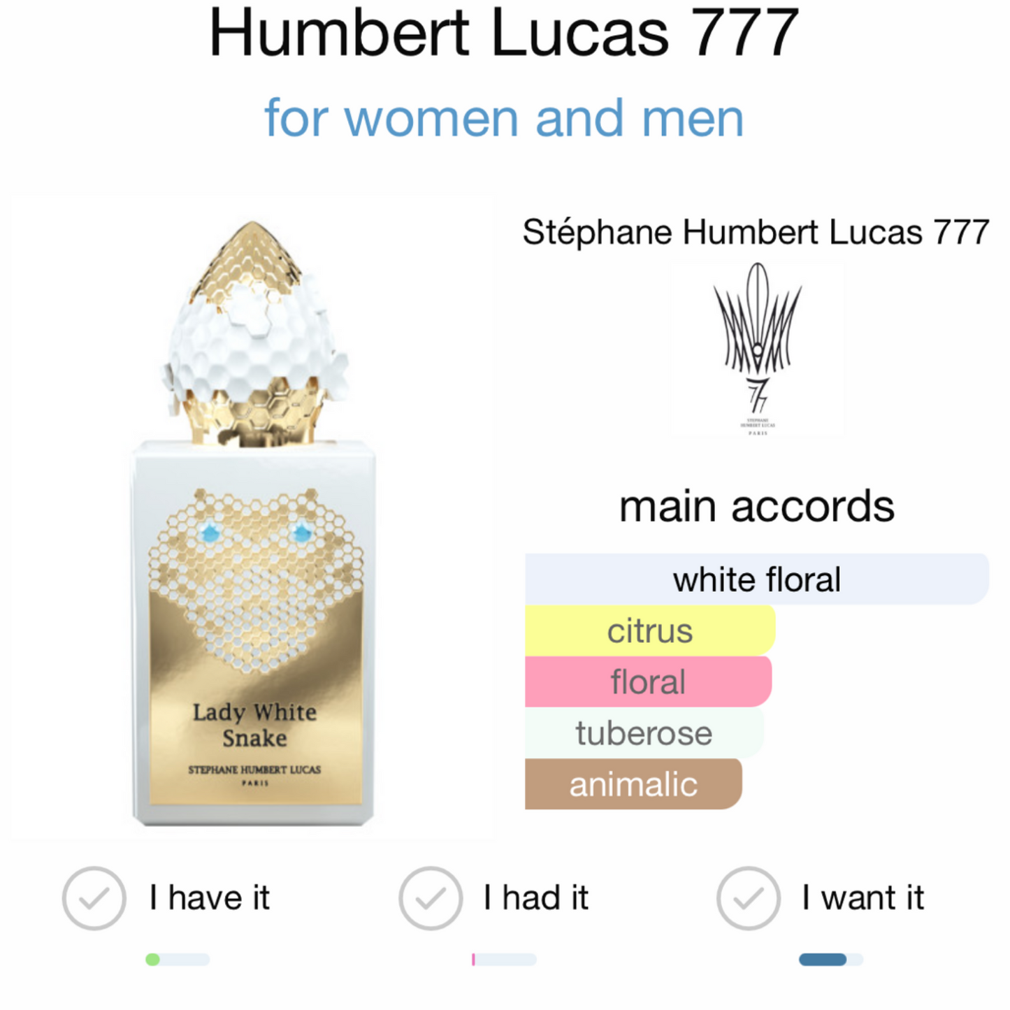 Lady White Snake by Stephane Humbert Lucas 777 Eau de Parfum